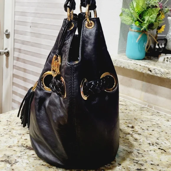 Michael Kors Black Leather Tote Bag Large With Braided Handles - Picture 8 of 14